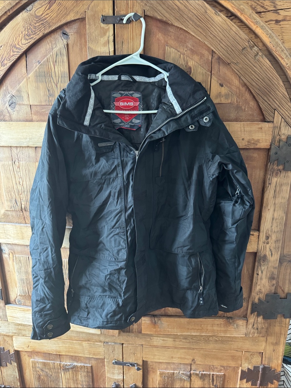 Simms Black Hooded Raincoat with Zip and Snap Front